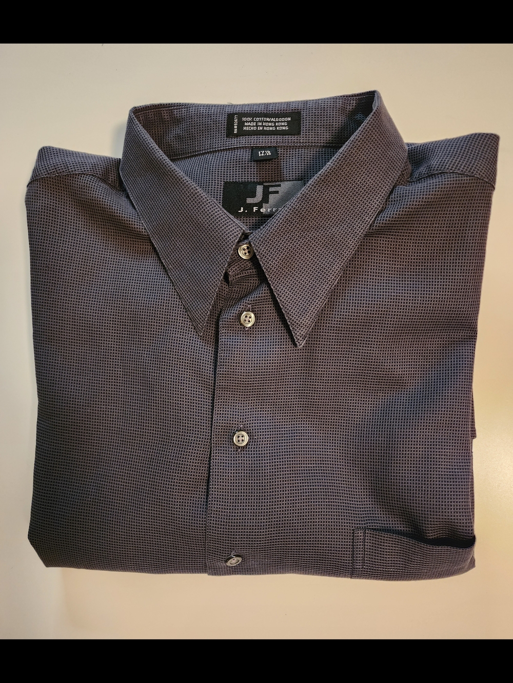 jf j.ferrar Men’s Dark Grey Microcheck Dress Shirt.   100% Cotton